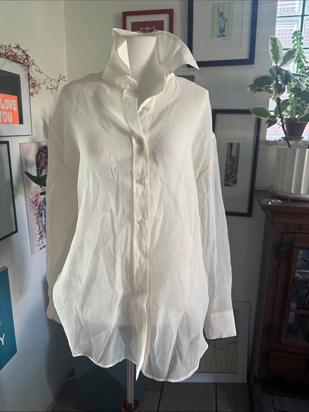 GREY LAB Cream Textured Button-Front Blouse with tank Small